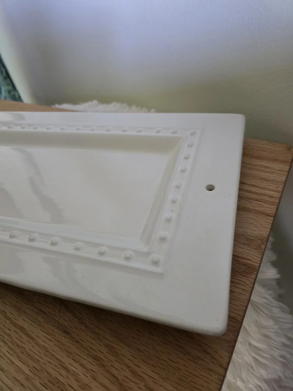 Nora Fleming White Ceramic Rectangular Vanity Tray with Beaded Border (Retired)
